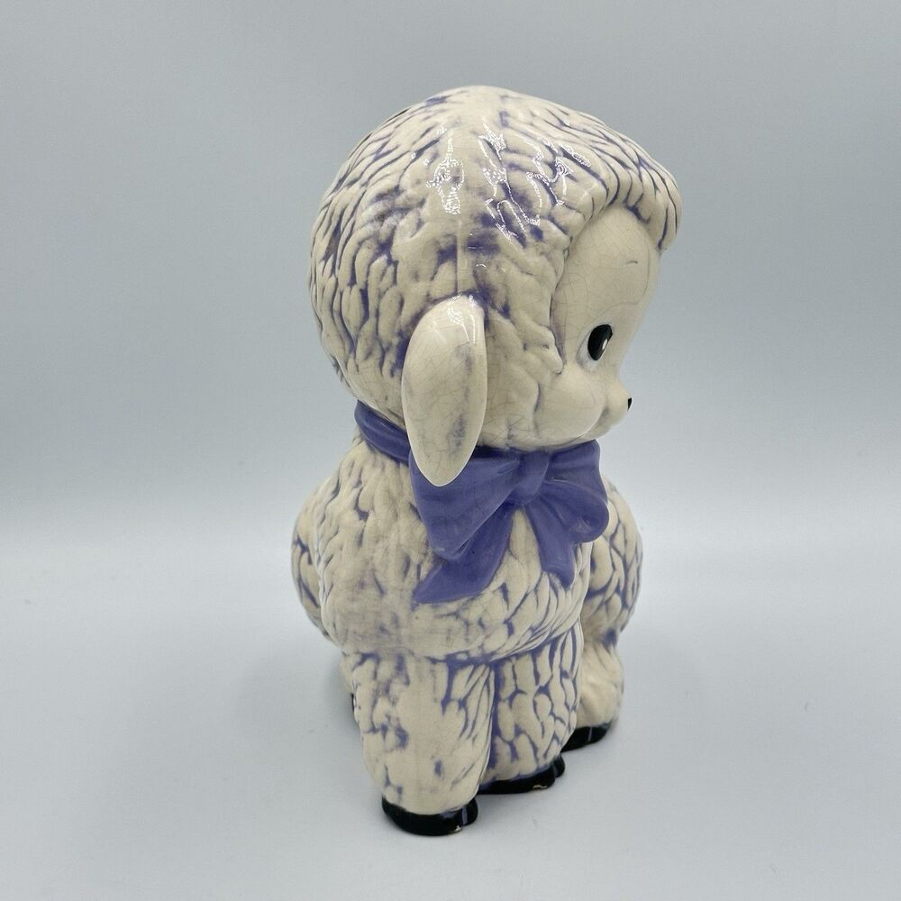 Vintage Unique Ceramic Purple & White Sheep Lamb Figurine Bank Decor 8.5” - Picture 4 of 6